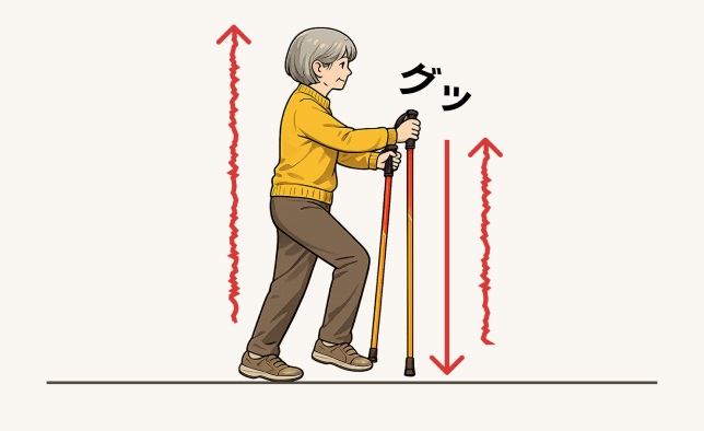 何度も突いて伸びる力が伝わるイラスト